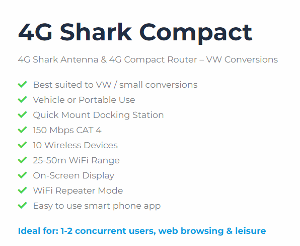 Motorhome WIFI 4G Shark Compact 4G Antenna with 4G Router & Dock description
